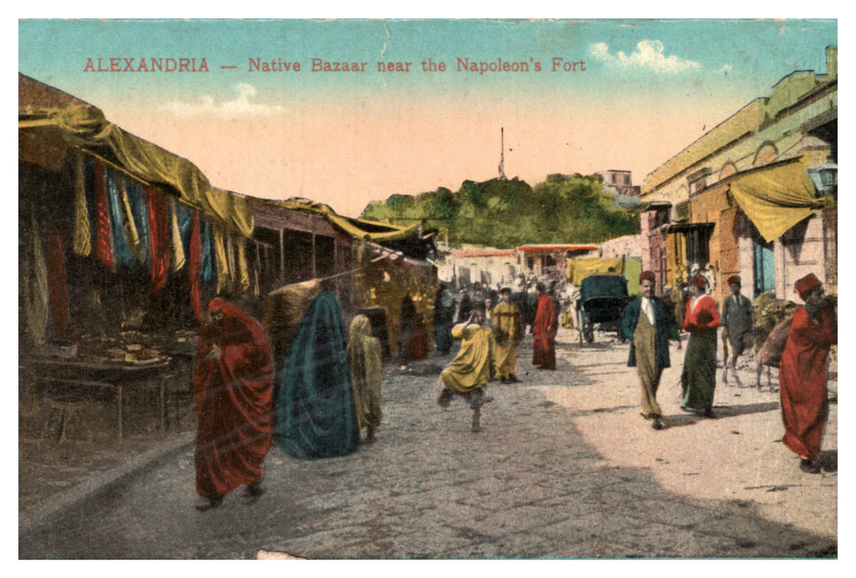 Alexandria — Bazaar near Napoleon's Fort — postcard front