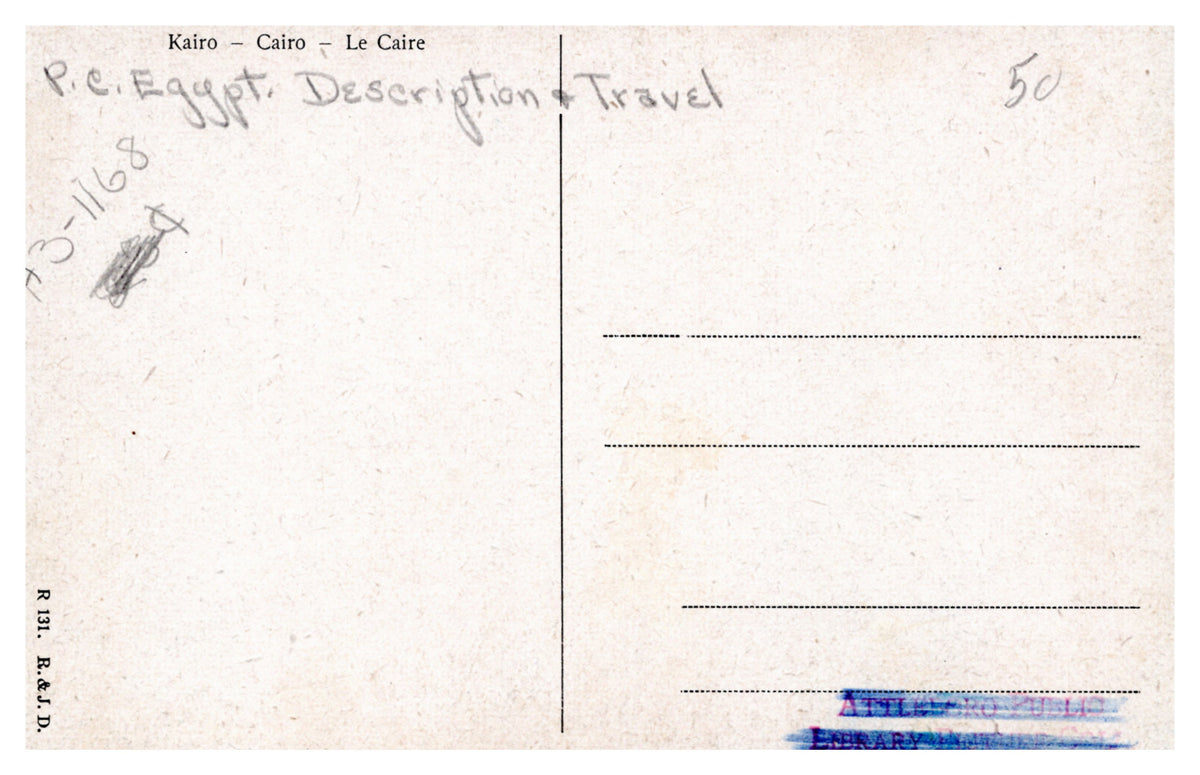 Cairo — Rooftops, Minarets and Distant Pyramids — postcard reverse