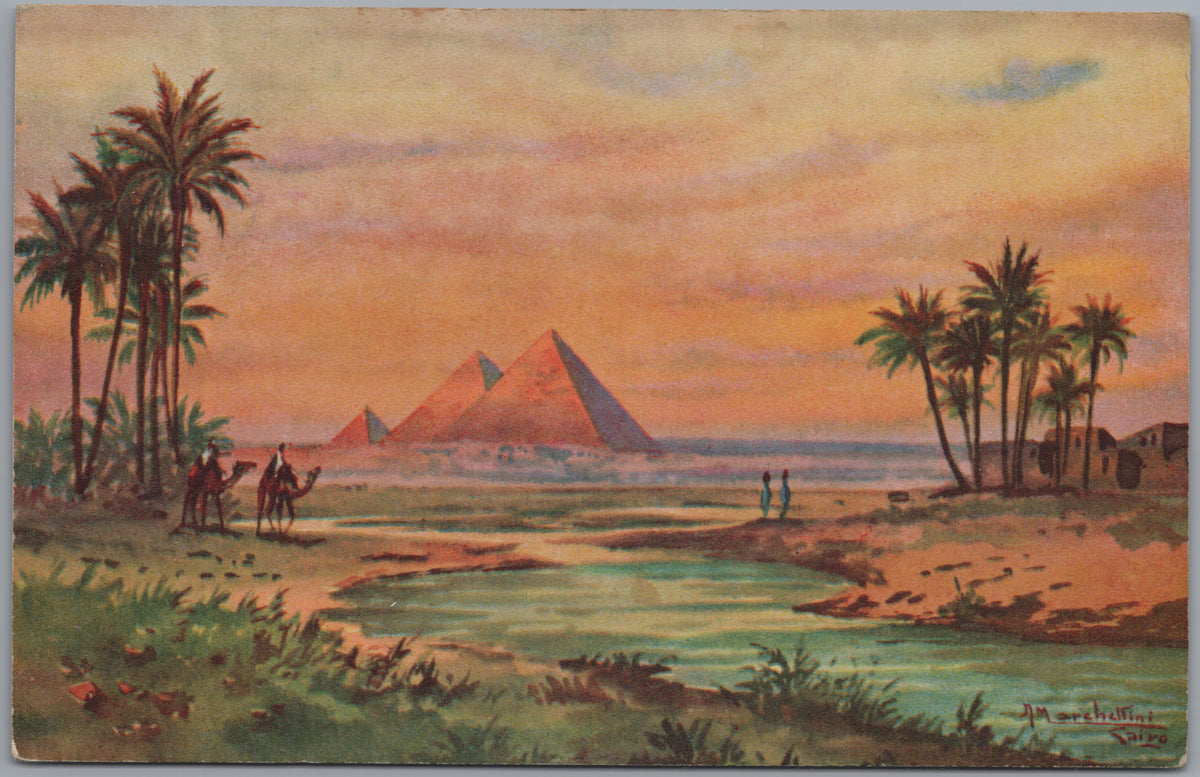 PC01101 | P11 | Giza — Pyramids beyond Palms at Sunset — front