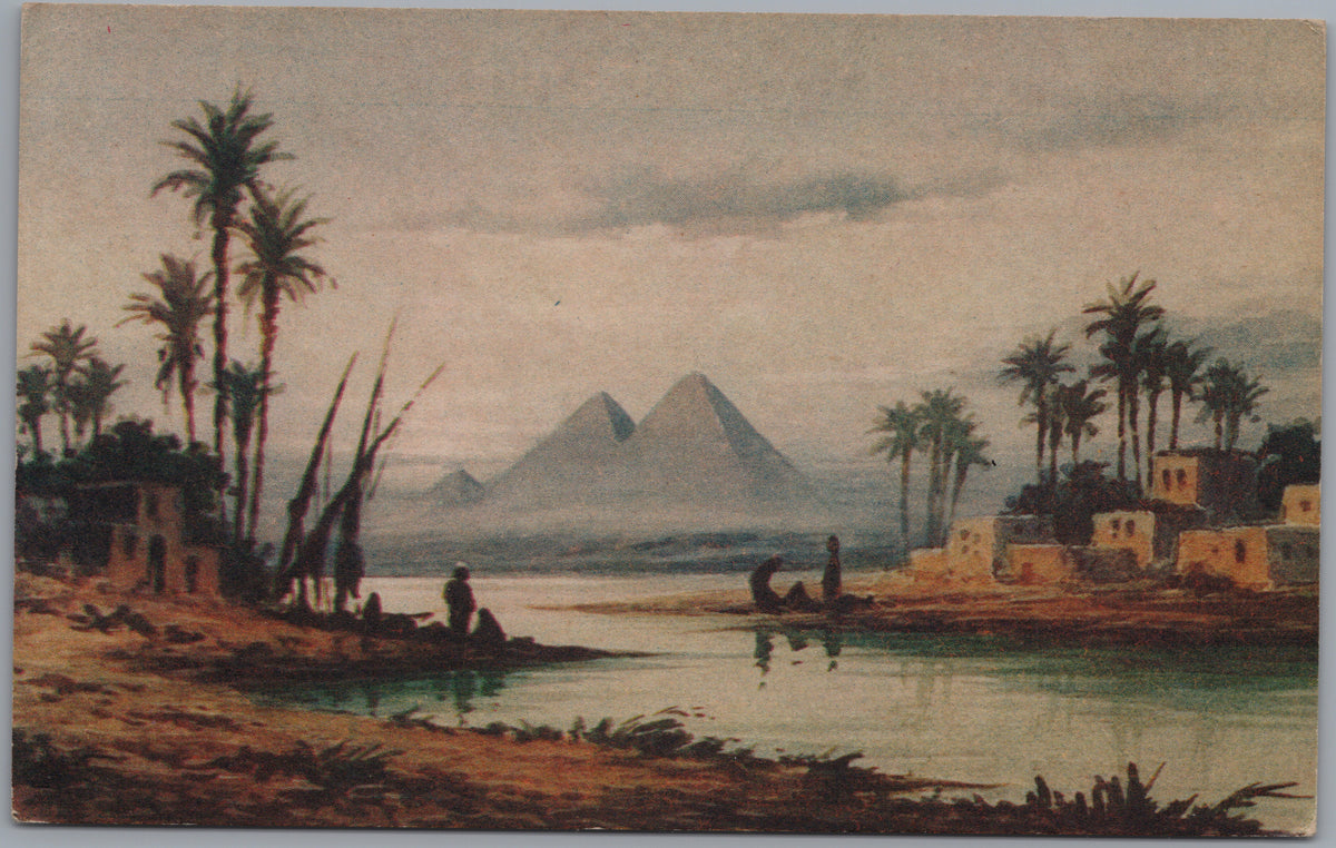 PC01108 | P11 | Giza — Pyramids across a Palm-Lined Waterway — front