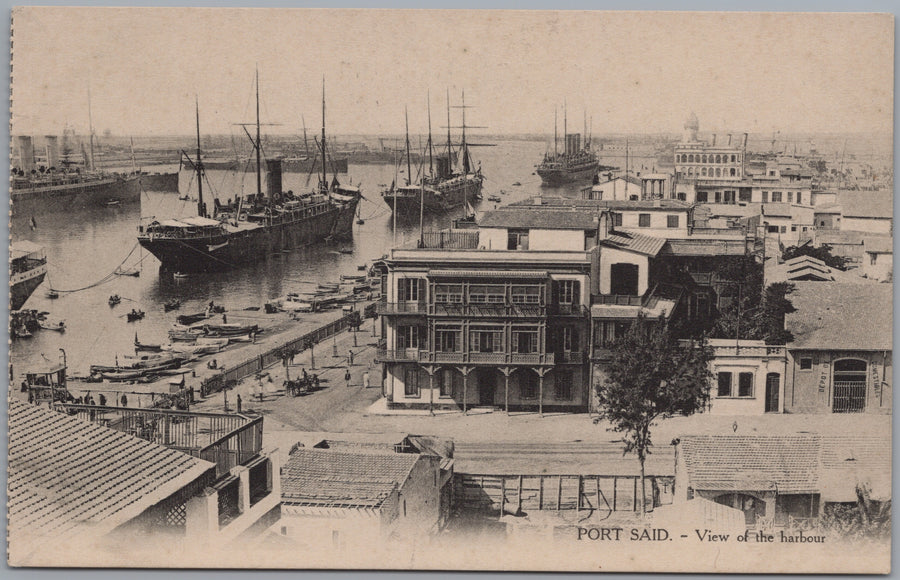 Port Said — Harbour Steamships and Balconied Waterfront