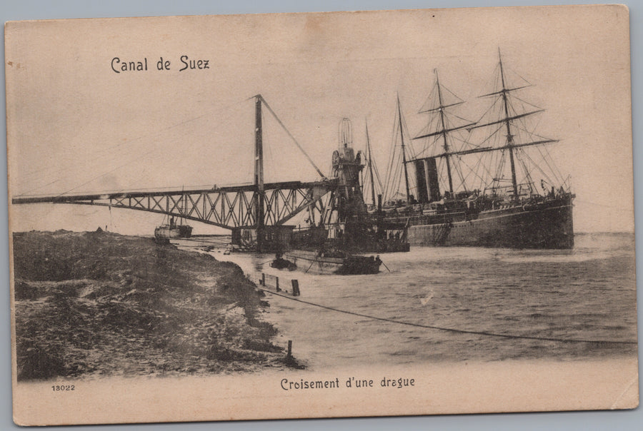 Suez Canal — Steamship Passing a Dredger