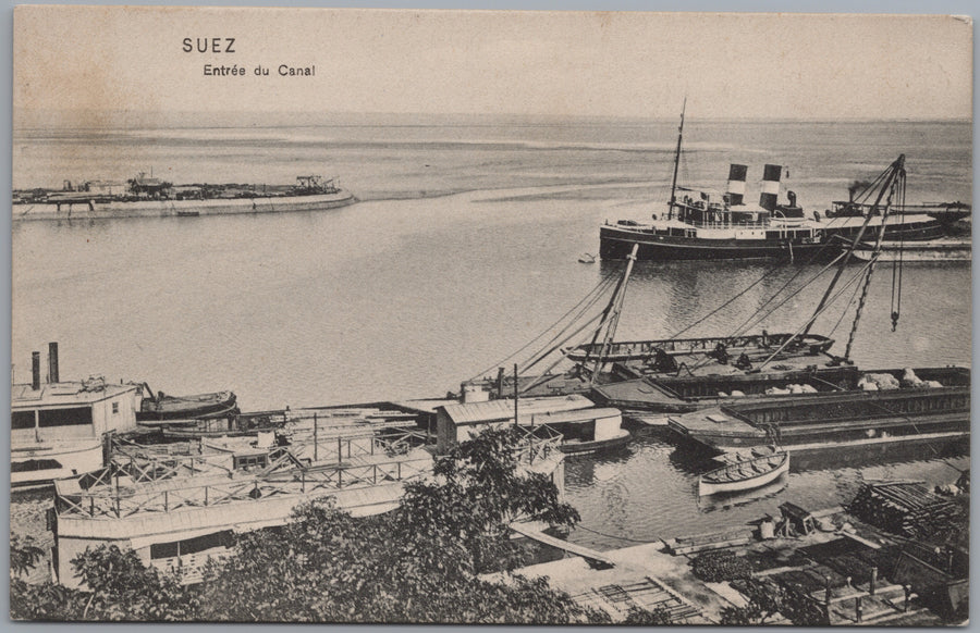 Suez — Canal Entrance with Boats and Harbour Crane