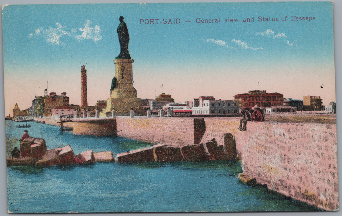 PC02169 front — Lesseps Statue and Harbour Entrance in Colour