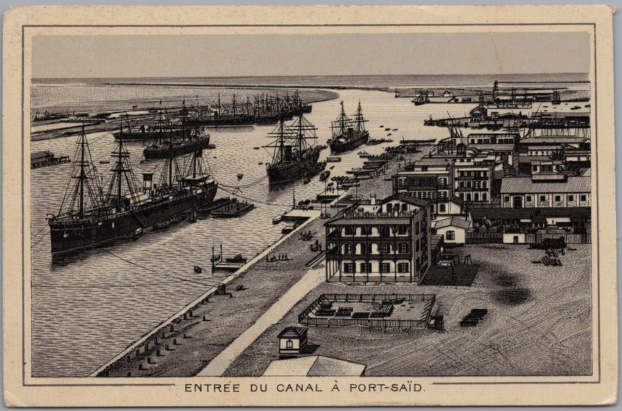 Port Said — Illustrated Canal Entrance with Ships and Quays