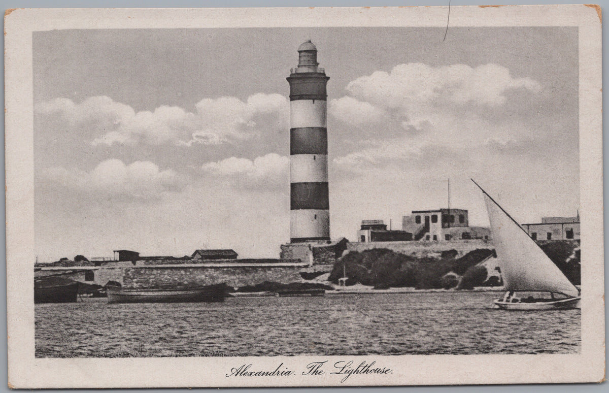 PC02181 front — Striped Lighthouse and Sailing Boat