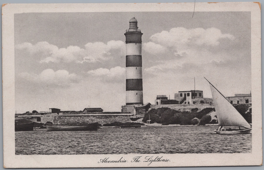 Alexandria — Striped Lighthouse and Sailing Boat