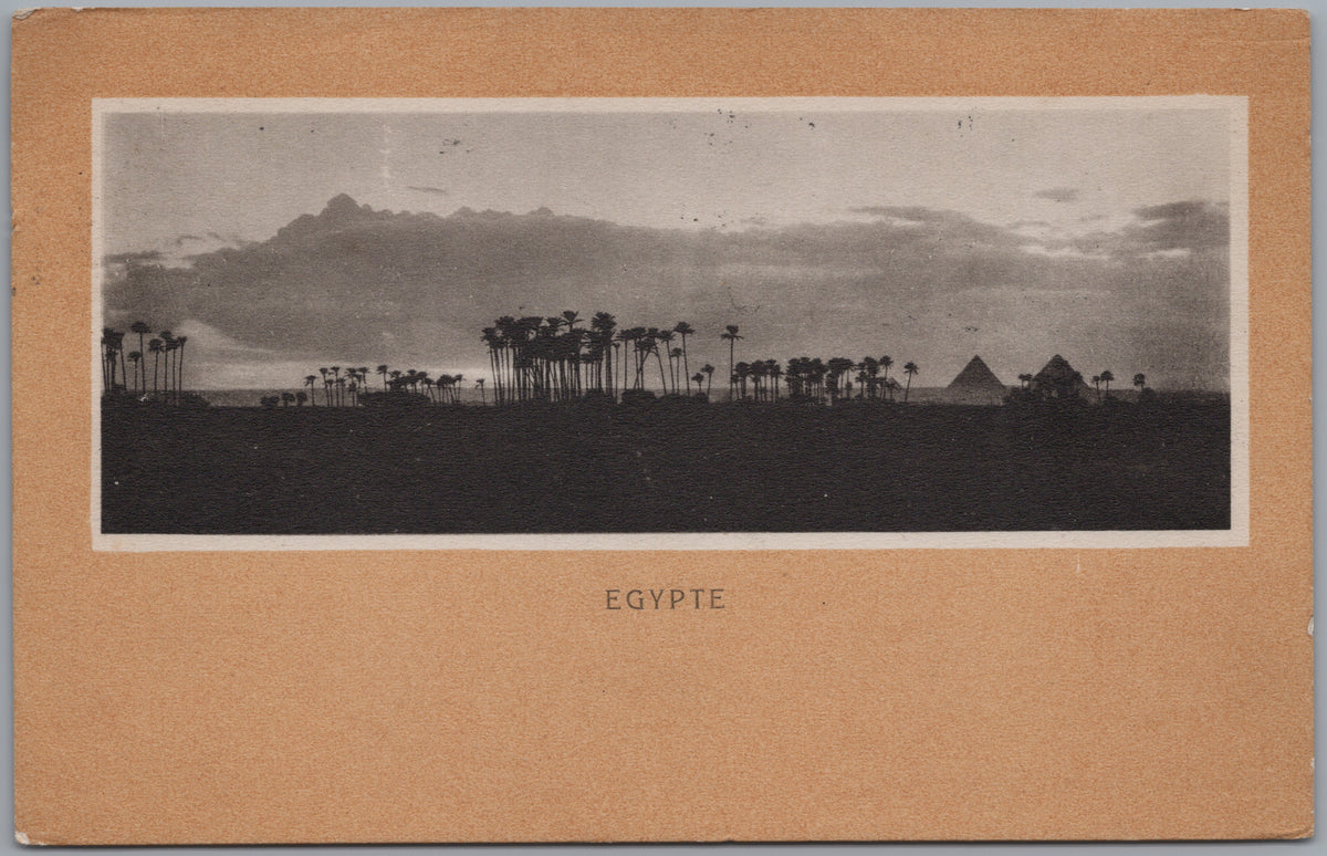 PC02187 front — Pyramids and Palm Silhouettes beneath Clouds