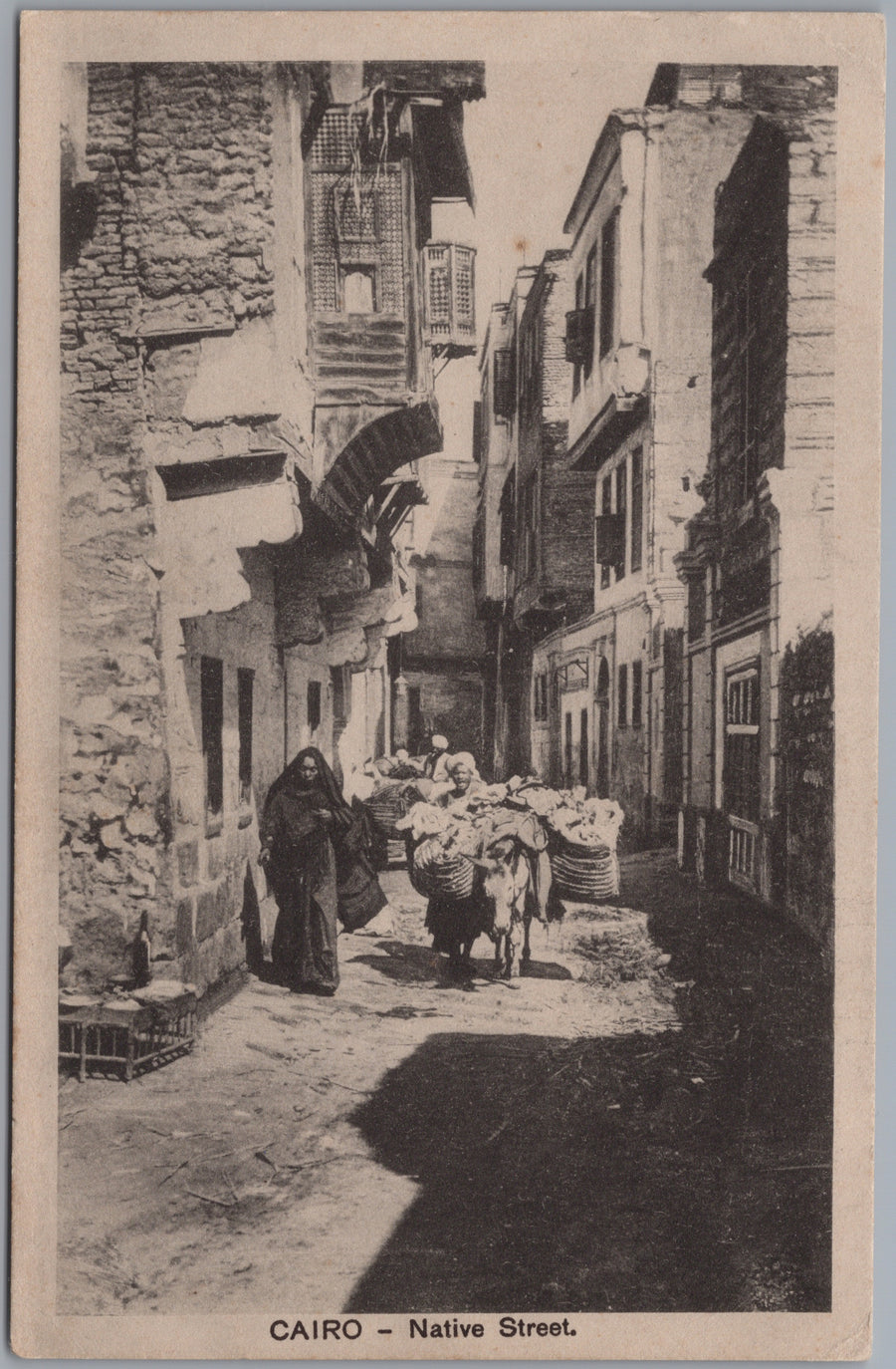 Cairo — Narrow Street with Figures and Projecting Windows