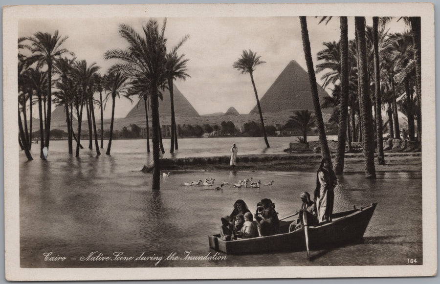 Giza — Boat among Flooded Palms with Pyramids Beyond