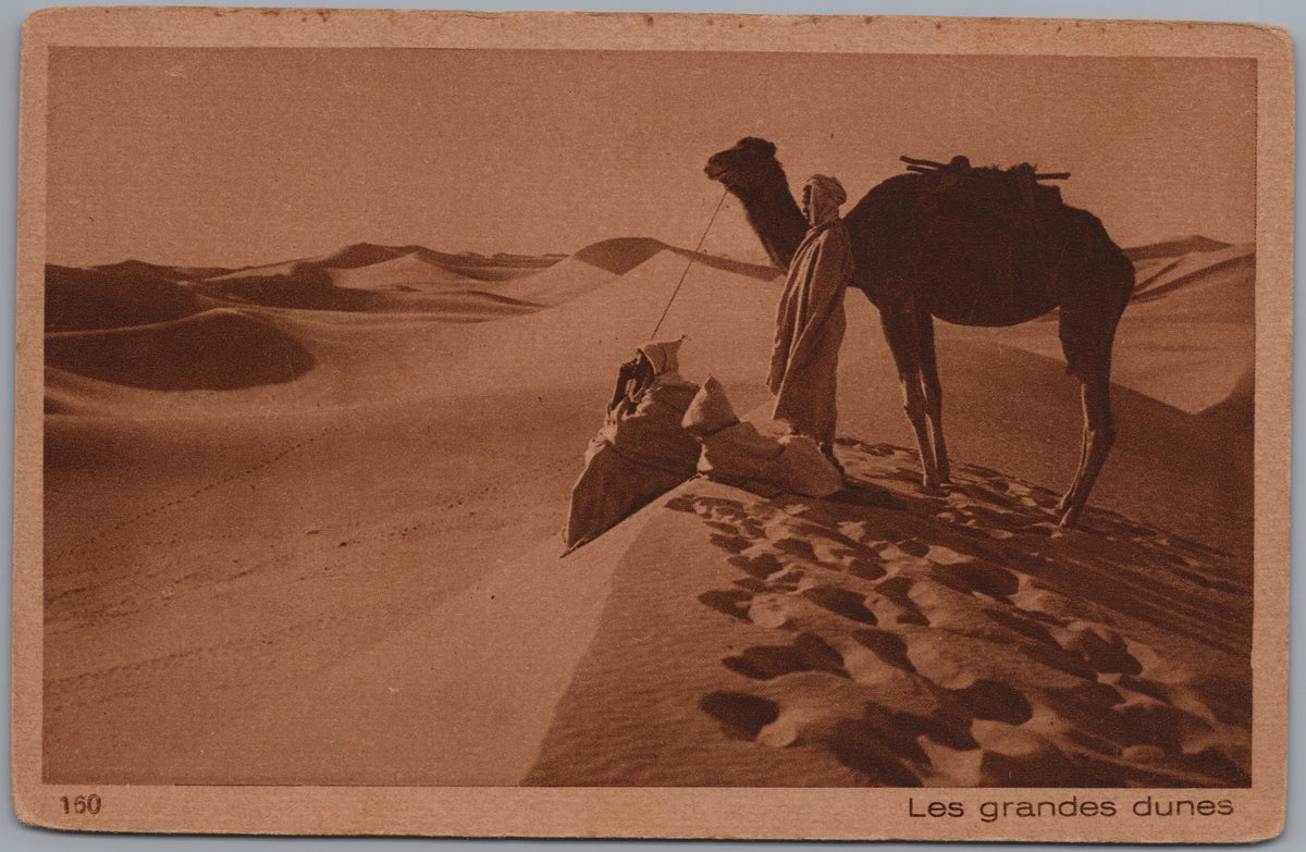PC02359 front — Camel and Travellers among Dunes