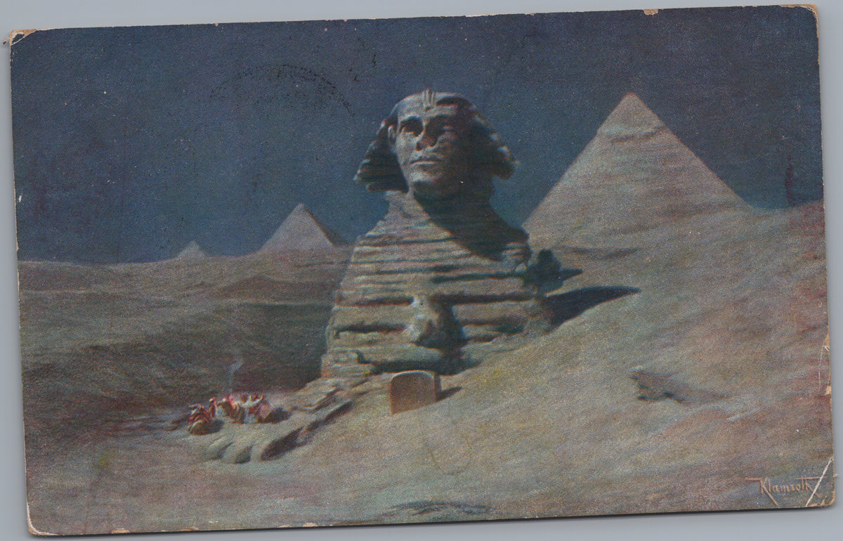PC02401 front — Sphinx and Pyramids beneath a Dark Sky