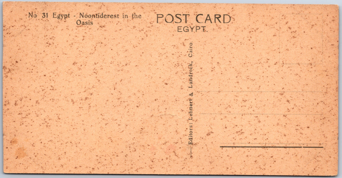 Egypt — Noontide Rest in the Oasis — postcard reverse