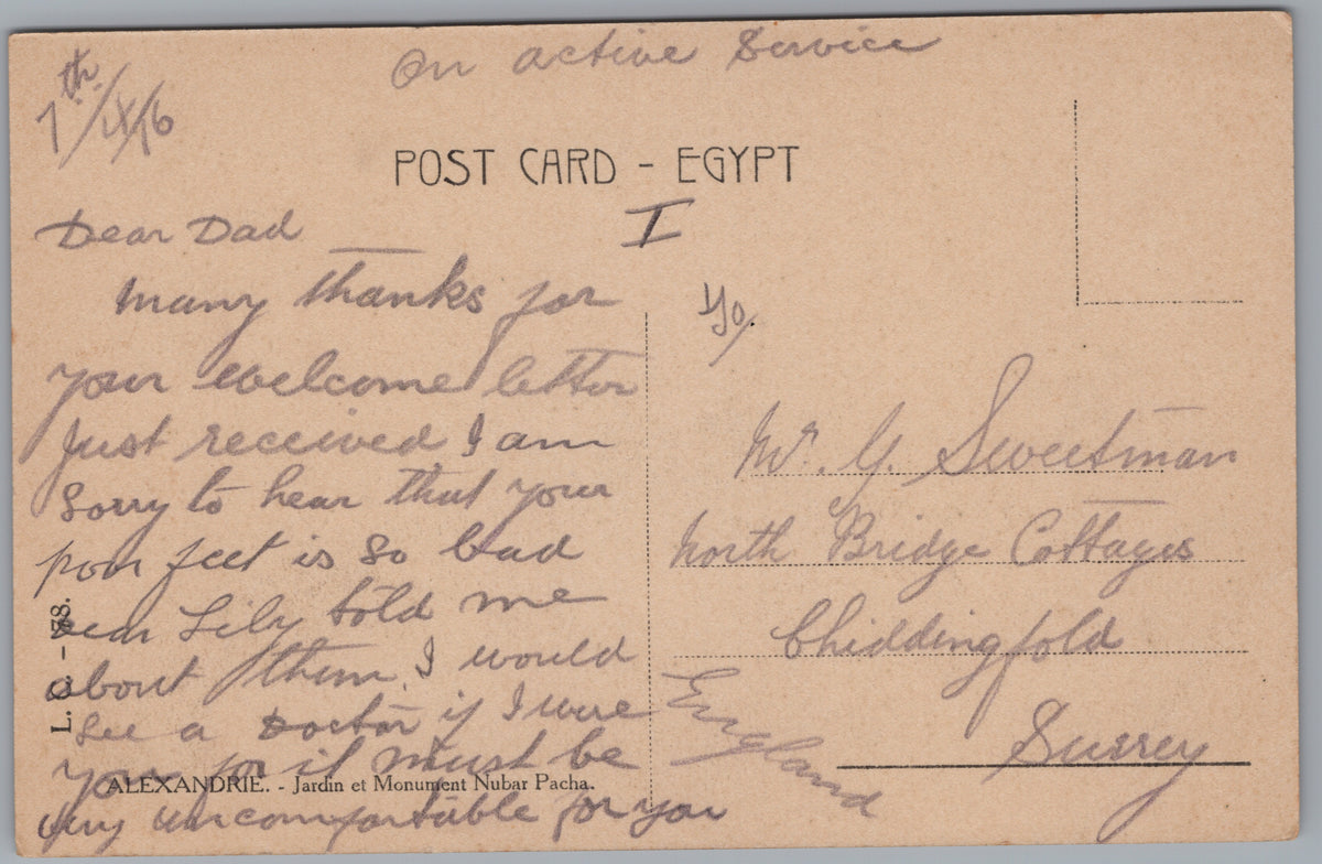 PC01169 | P17 | Alexandria — Statue beside the Promenade — reverse