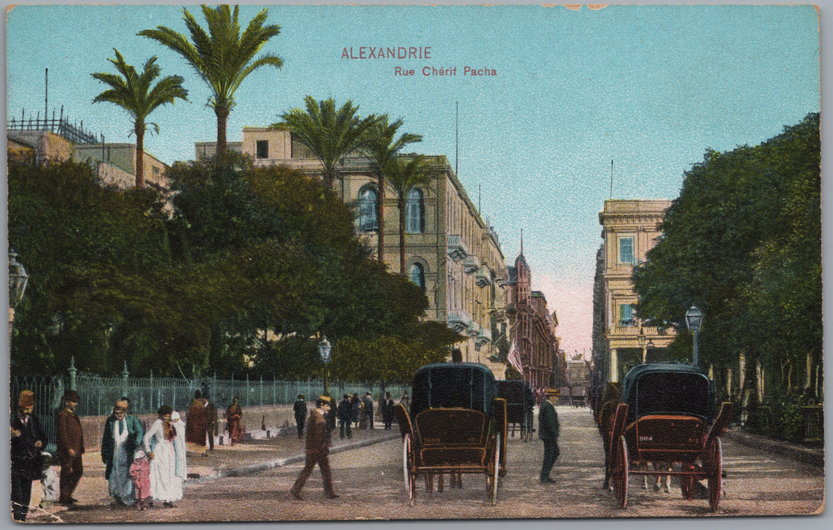 PC01258 | P26 | Alexandria — Carriages on Rue Cherif Pacha — front