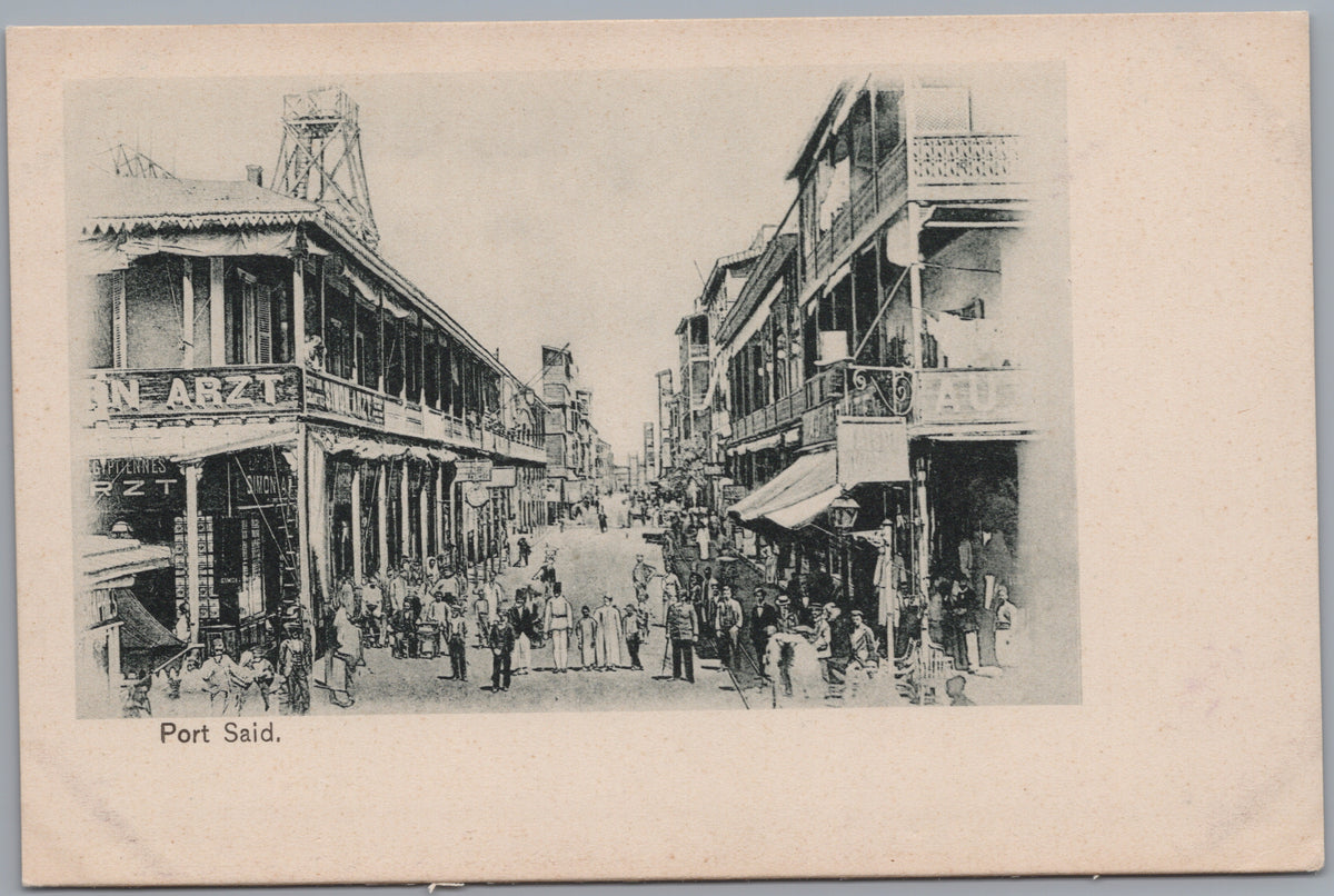 PC02002 front — Port Said — Busy Shopping Street and Balconies