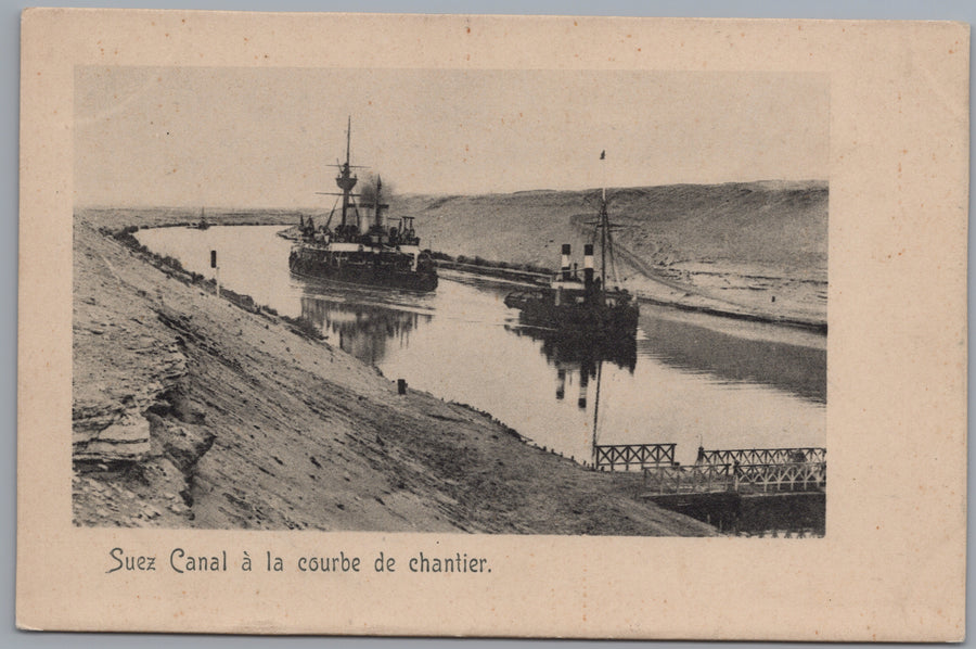 Suez Canal — Steam Vessels at a Canal Bend