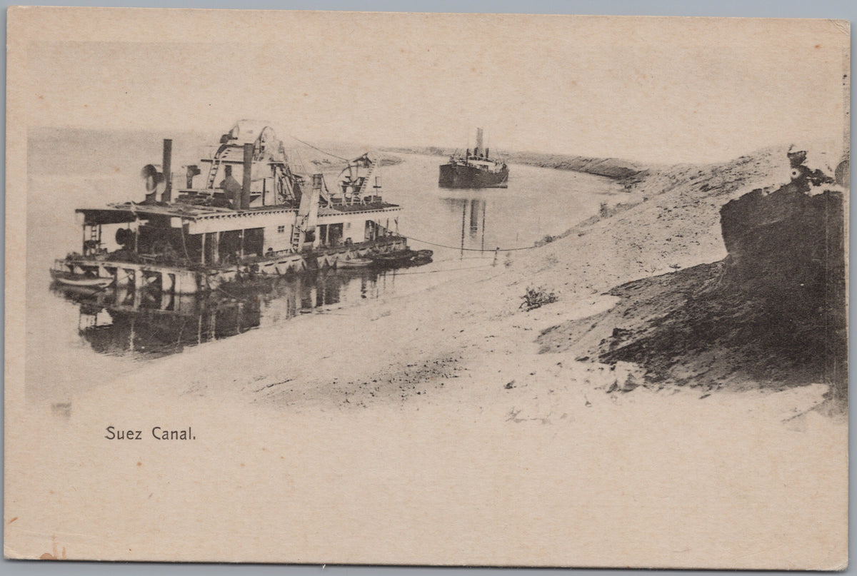 PC02009 front — Suez Canal — Dredging Vessel beside the Sandy Bank