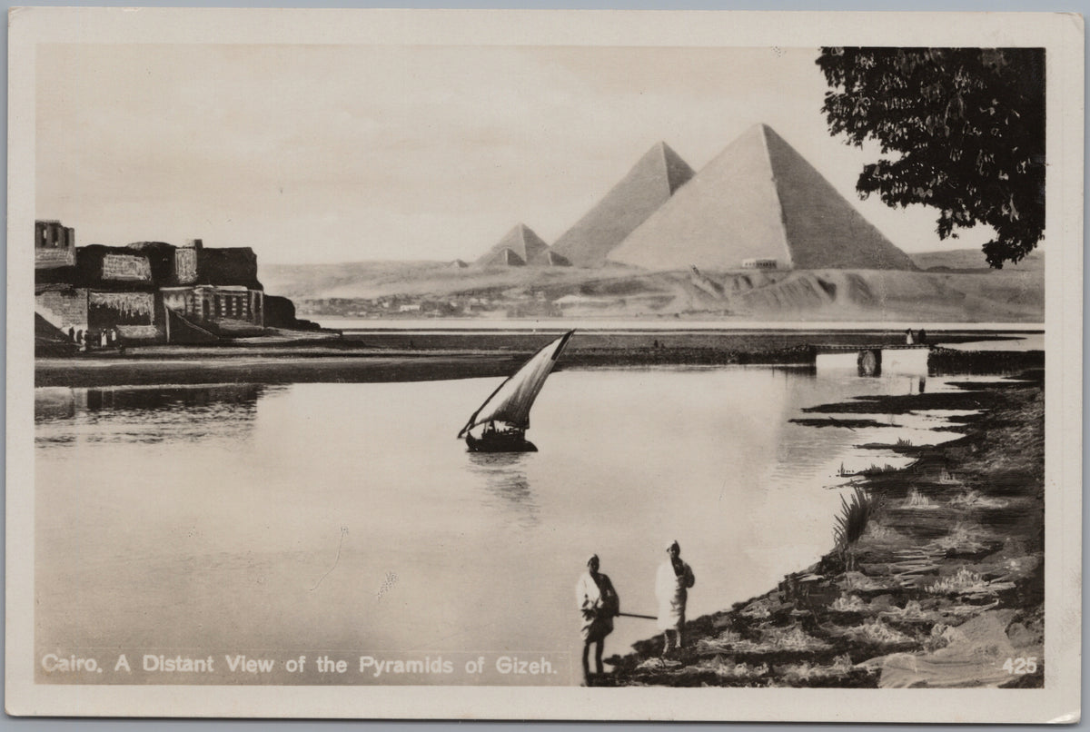 PC02104 front — Pyramids across Water with a Sailing Boat