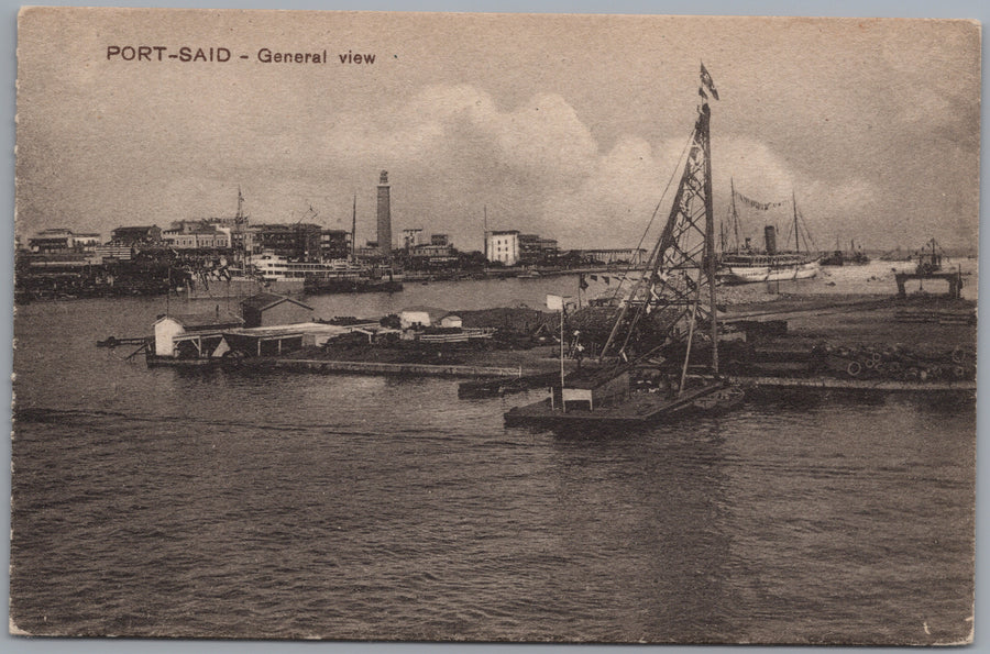 Port Said — Harbour Crane and Distant Lighthouse