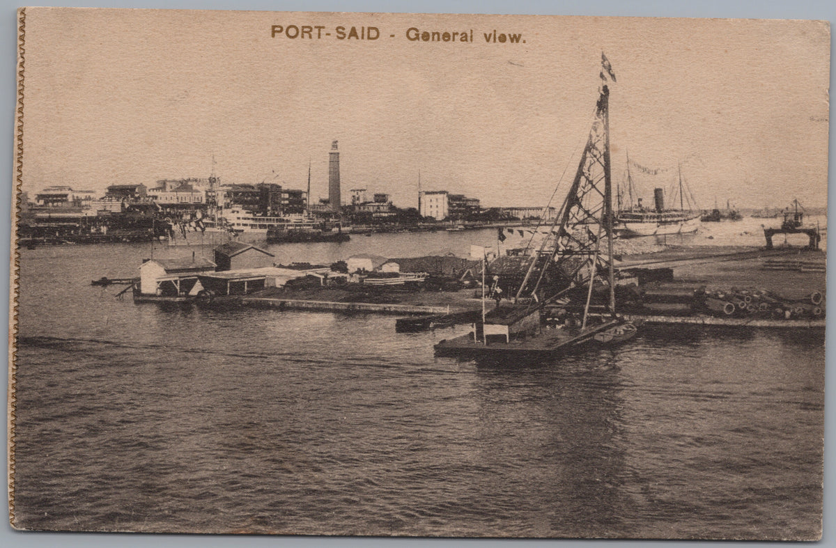 PC02128 front — Working Harbour with Crane and Lighthouse