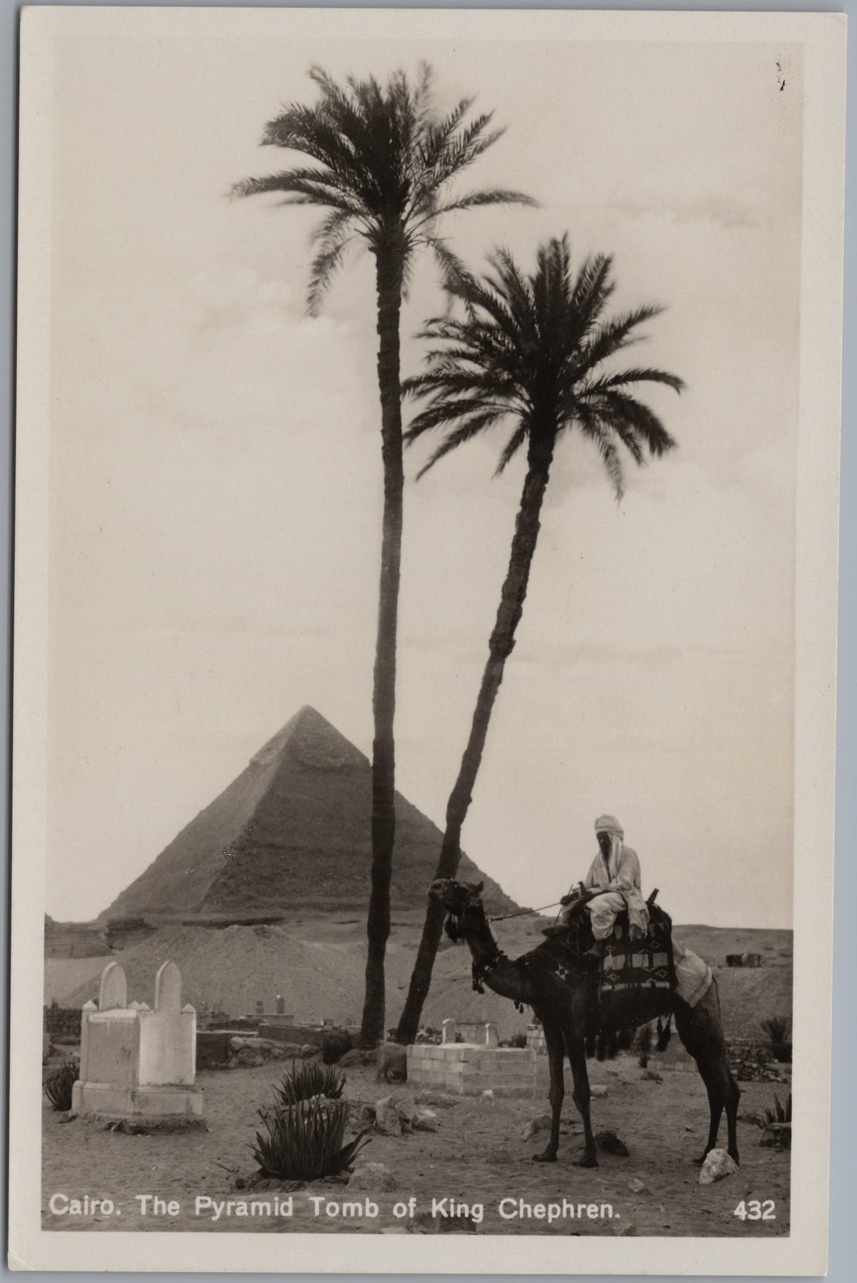 PC02137 front — Khafre Pyramid with Palms and Camel Rider