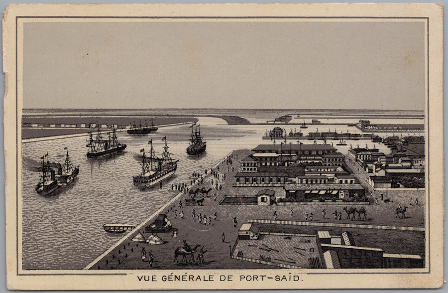 Port Said — Illustrated Harbour Panorama and Sailing Ships