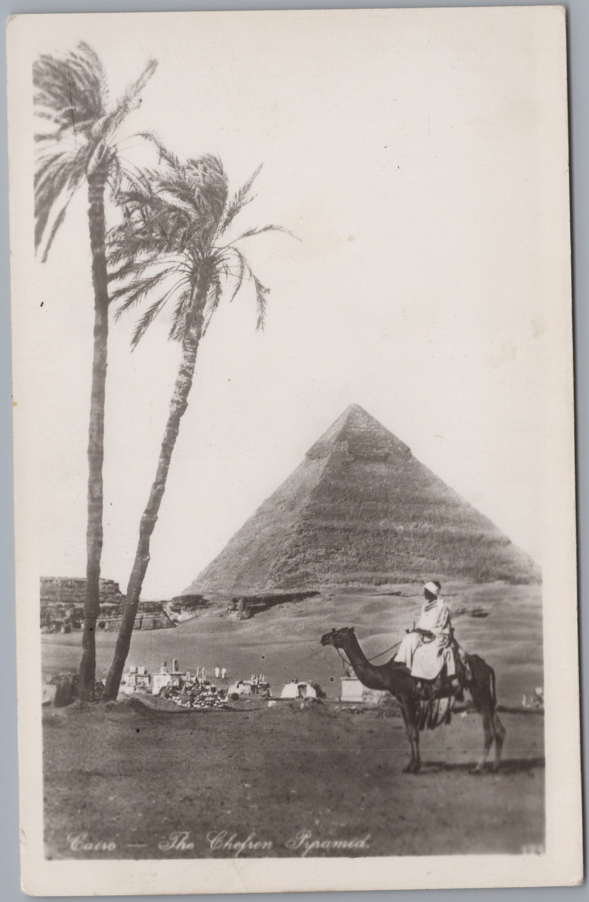PC02161 front — Khafre Pyramid with Two Palms and Camel Rider