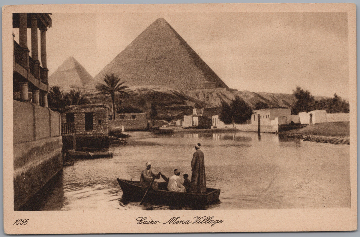 PC02188 front — Mena Village and Boat beneath the Pyramids