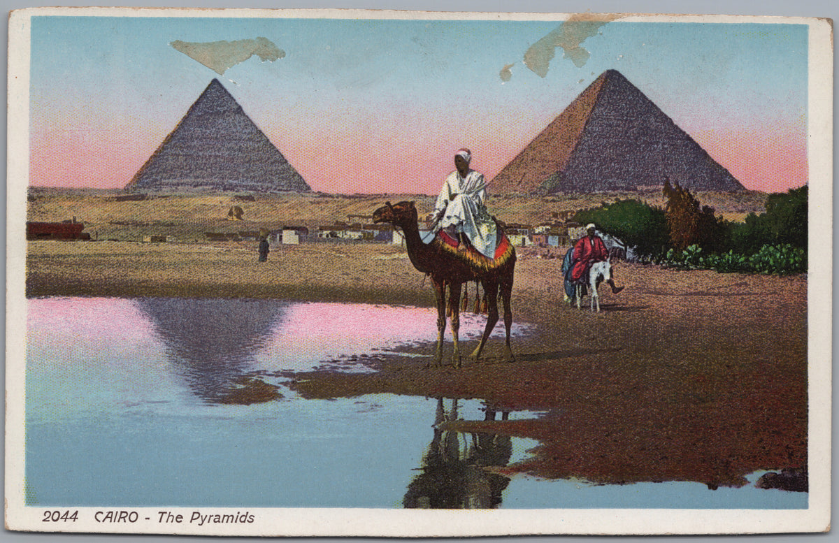 PC02204 front — Camel Riders and Pyramids Reflected in Water