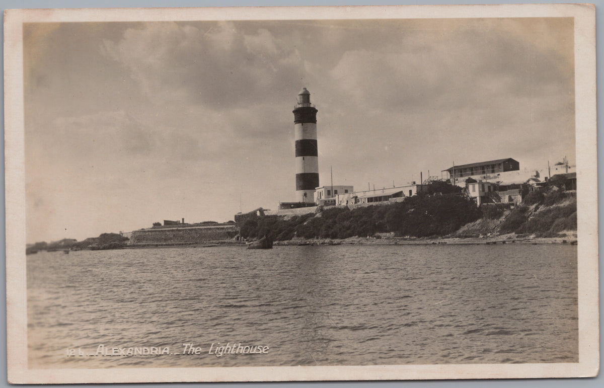 PC02214 front — Striped Lighthouse across the Water