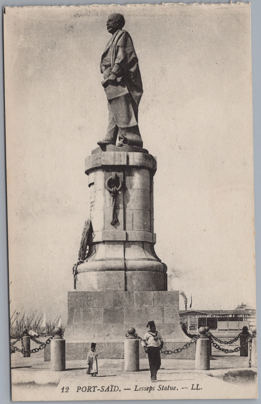 Port Said — Lesseps Statue with Figures at Its Base