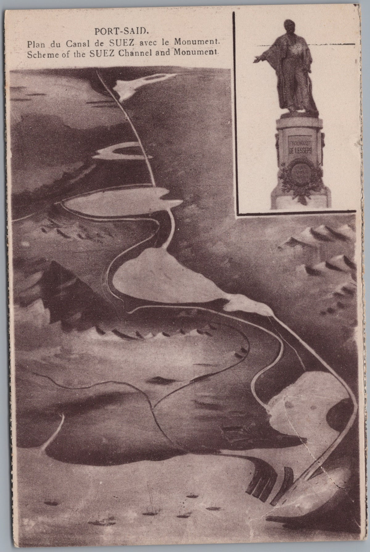 PC02224 front — Illustrated Canal Plan and Lesseps Monument