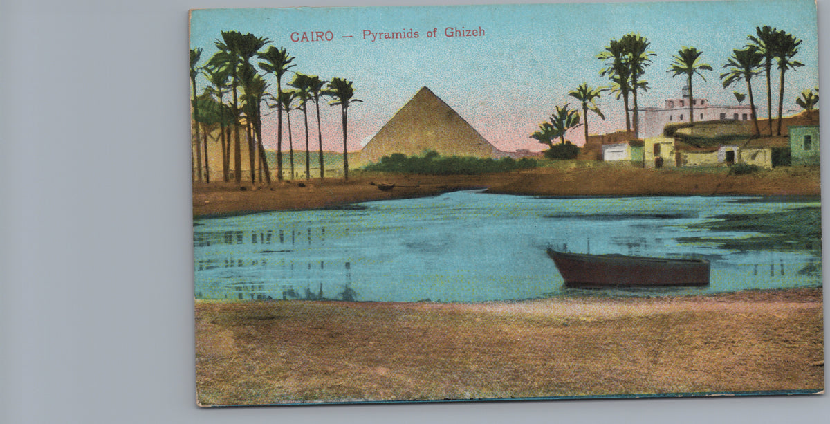 PC02377 front — Pyramid across Water with a Moored Boat